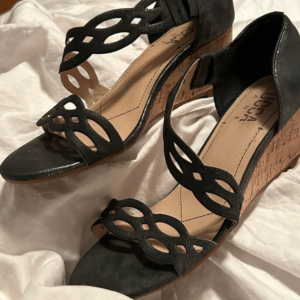 Black wedge heels. Open  toe